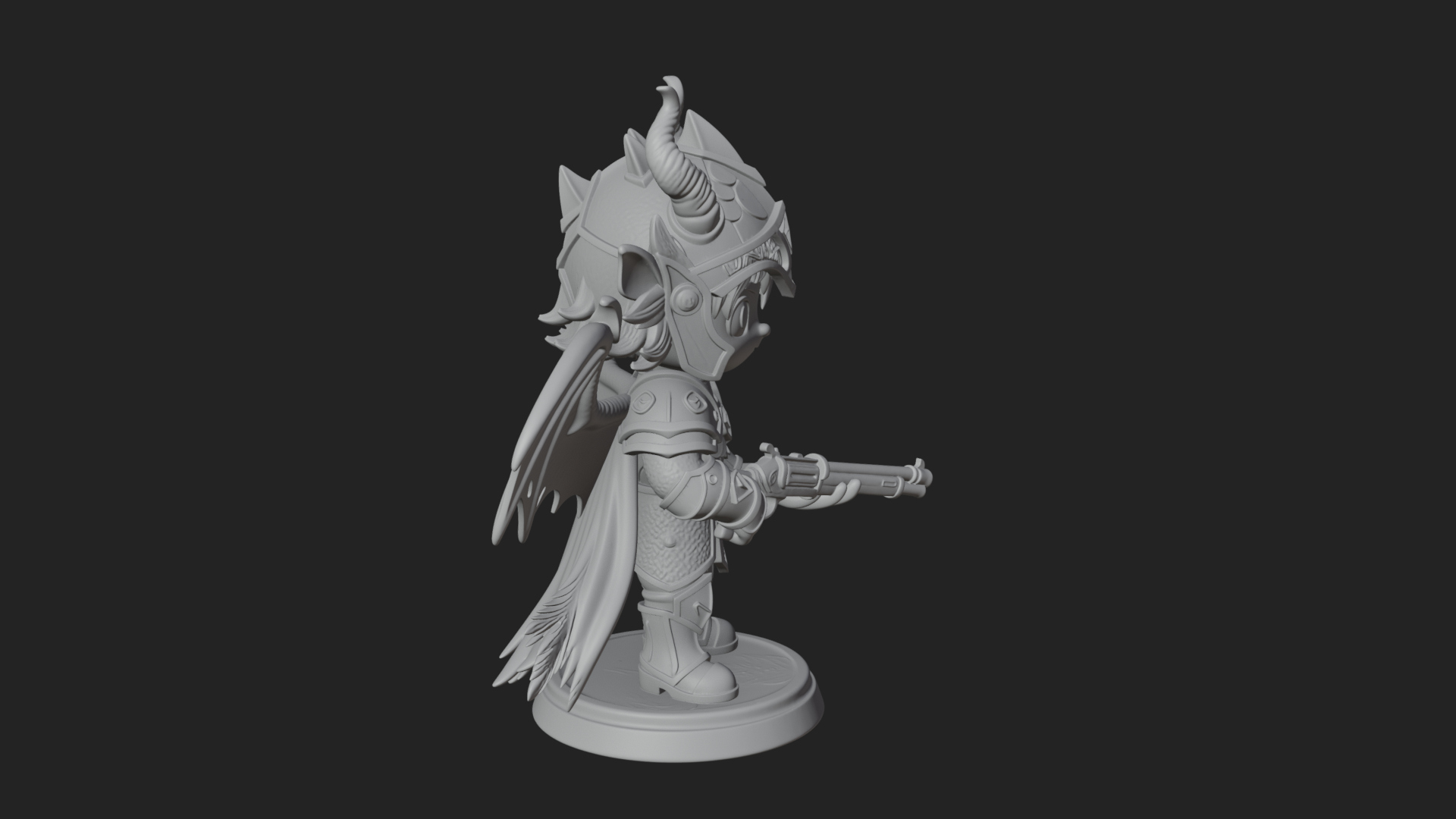 Chibi Dragon Wing Knight Statue Design 1 3D Print Model 3D Model