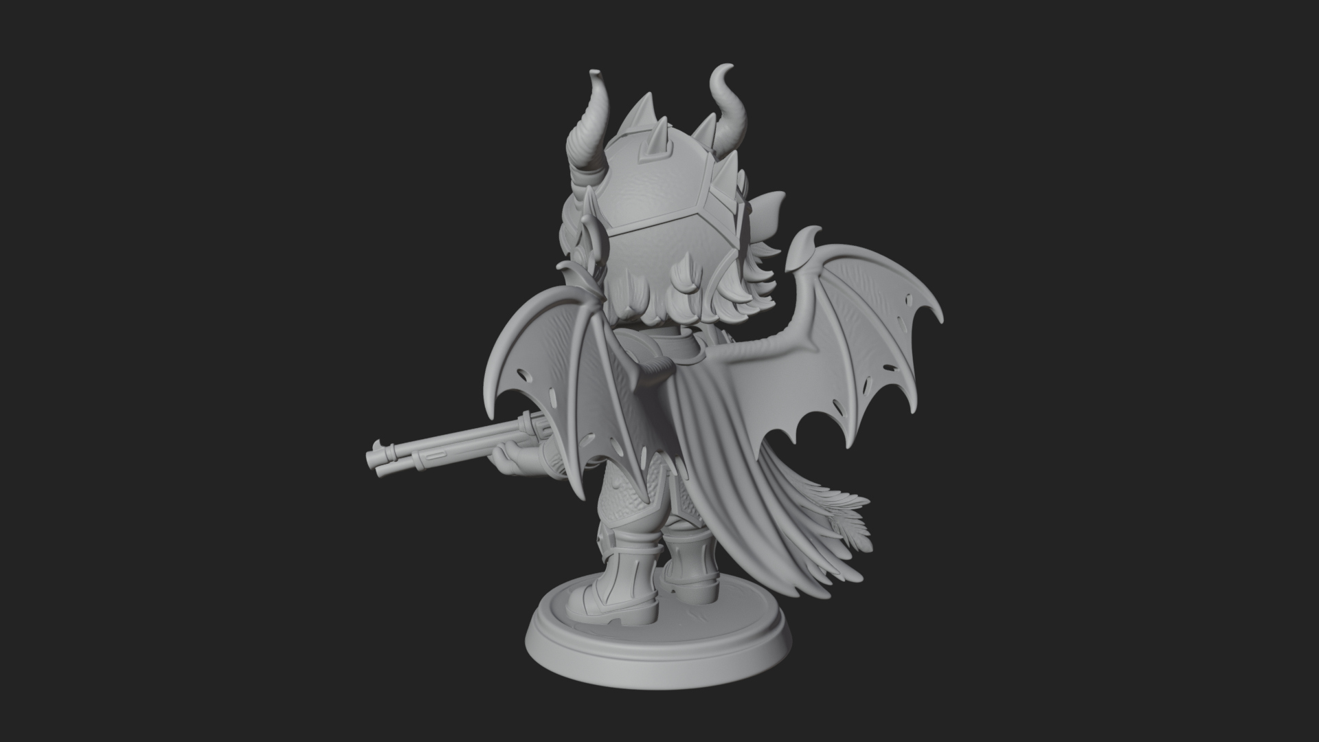 Chibi Dragon Wing Knight Statue Design 1 3D Print Model 3D Model