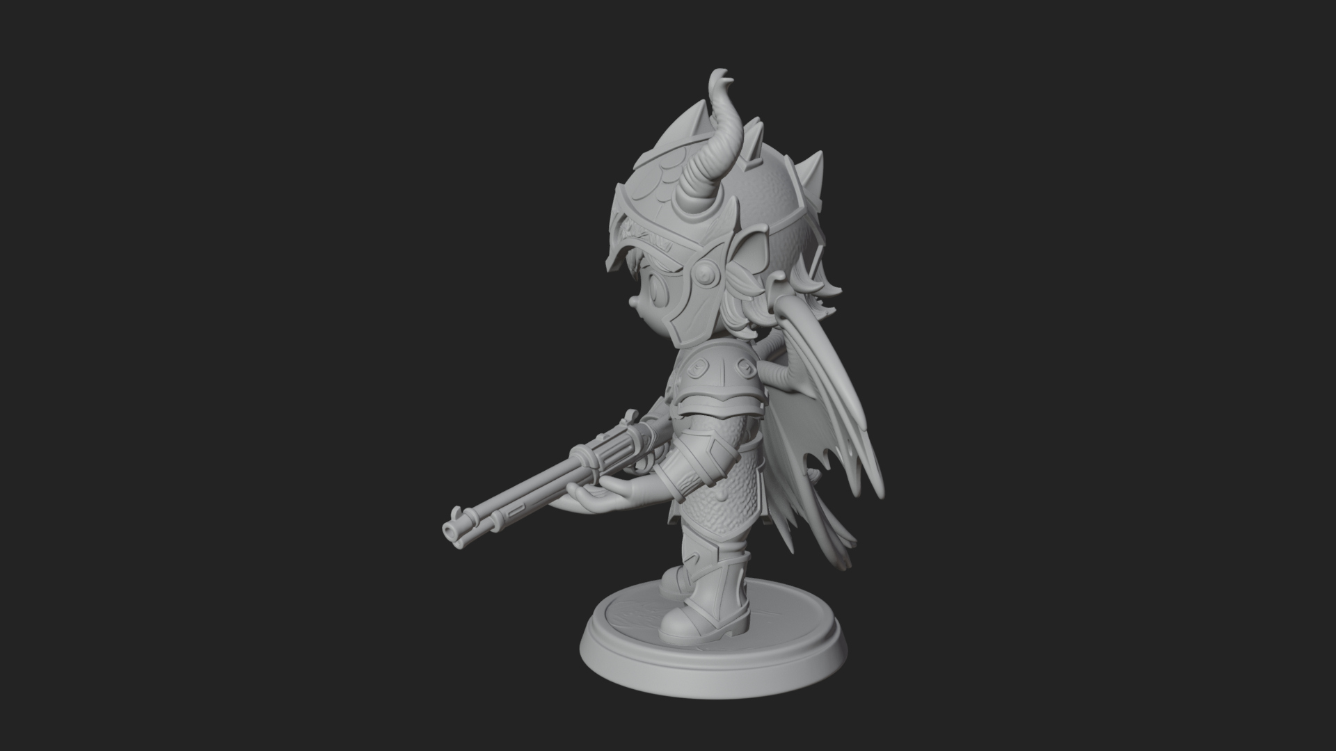 Chibi Dragon Wing Knight Statue Design 1 3D Print Model 3D Model