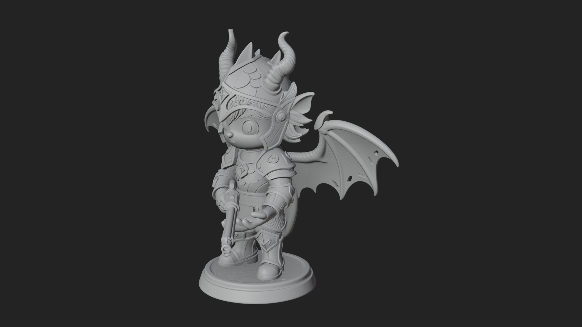 Chibi Dragon Wing Knight Statue Design 1 3D Print Model 3D Model