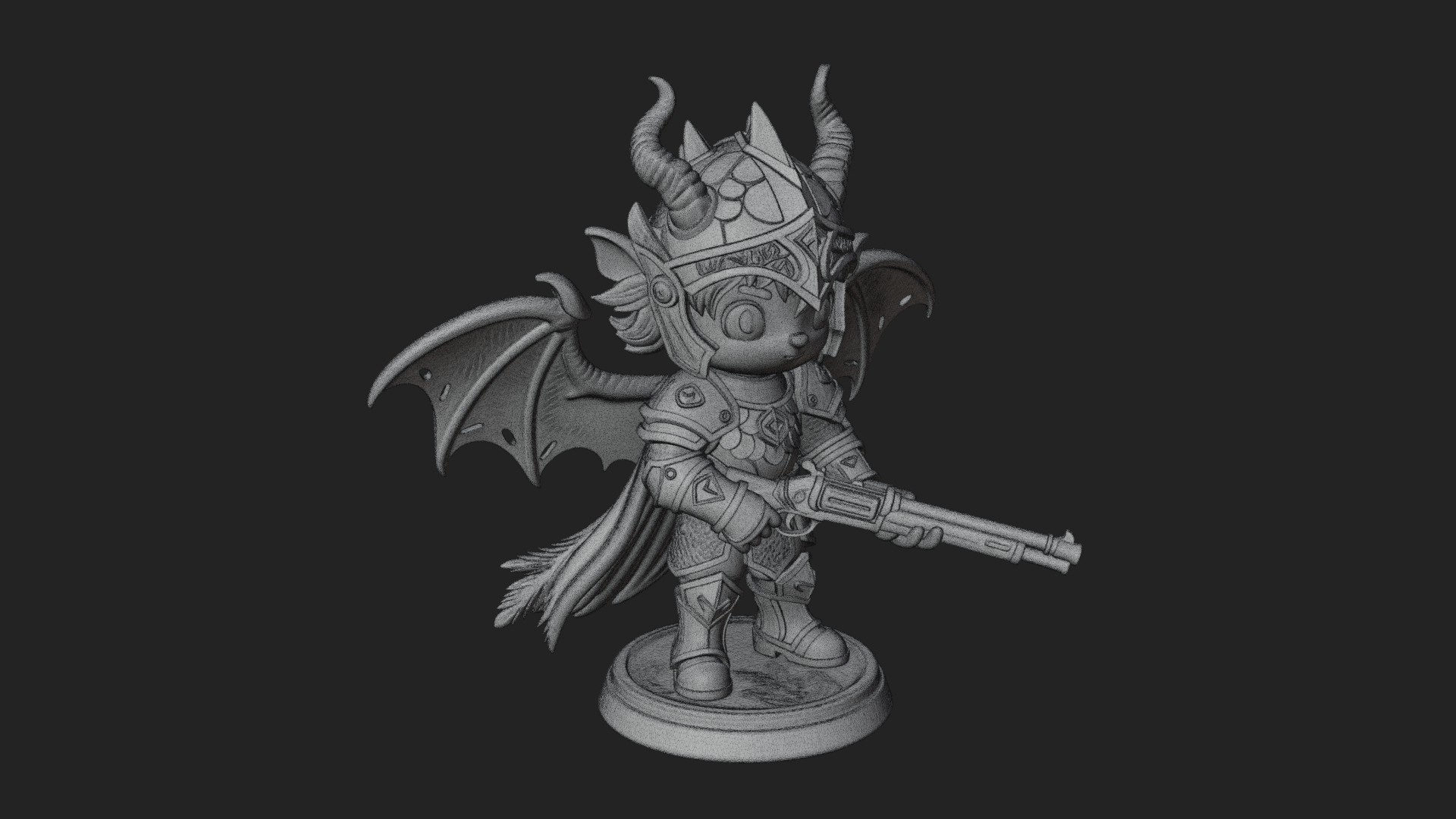 Chibi Dragon Wing Knight Statue Design 1 3D Print Model 3D Model
