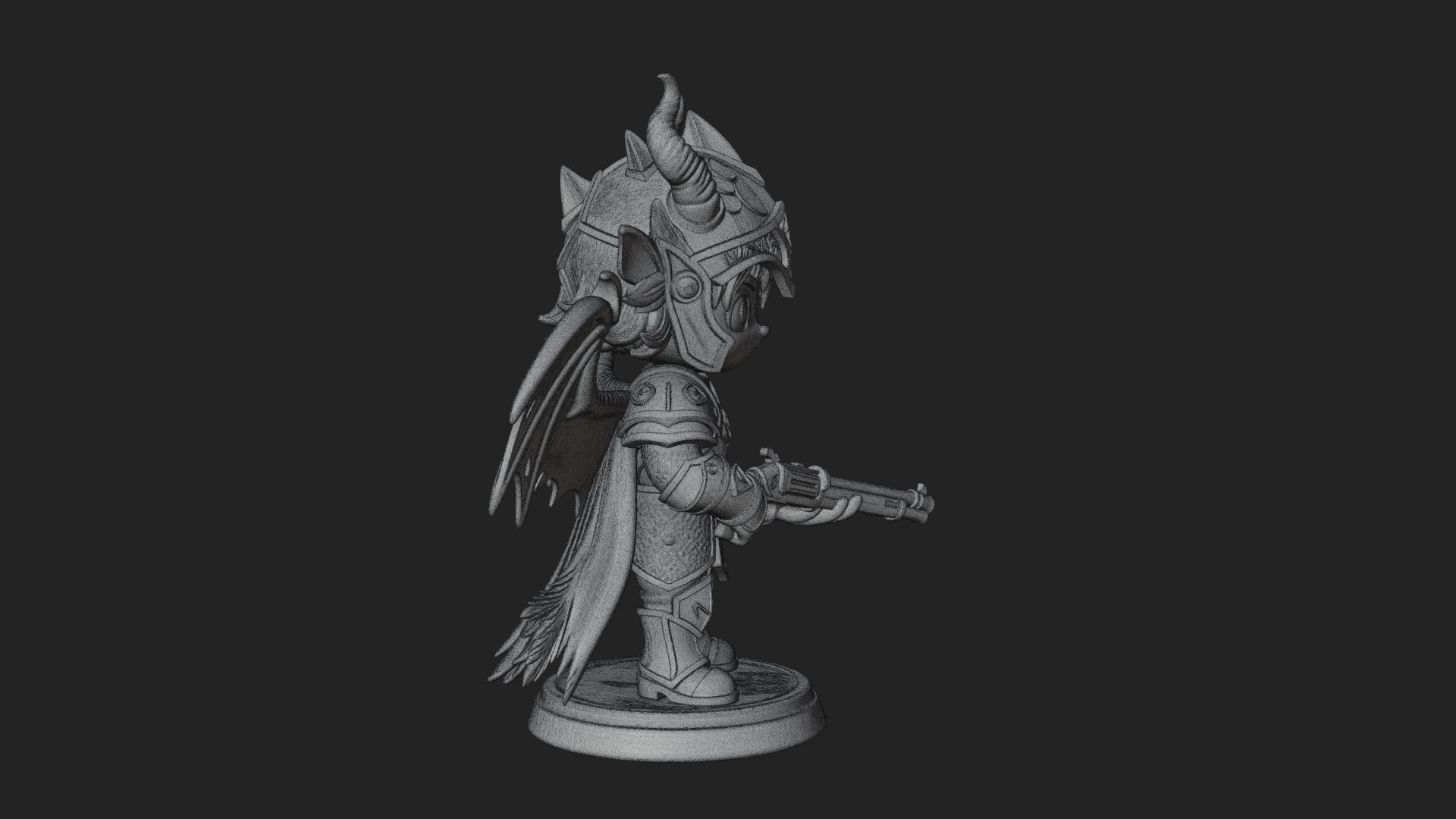 Chibi Dragon Wing Knight Statue Design 1 3D Print Model 3D Model