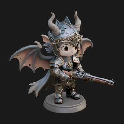 Chibi Dragon Wing Knight Statue Design 1 3D Print Model