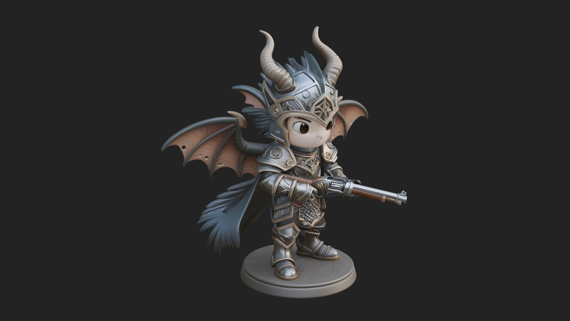 Chibi Dragon Wing Knight Statue Design 2 3D Print Model 3D Model