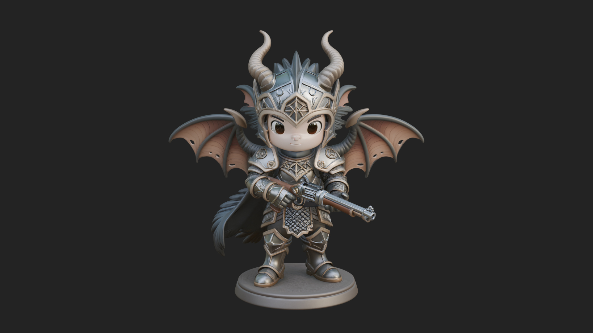 Chibi Dragon Wing Knight Statue Design 2 3D Print Model 3D Model