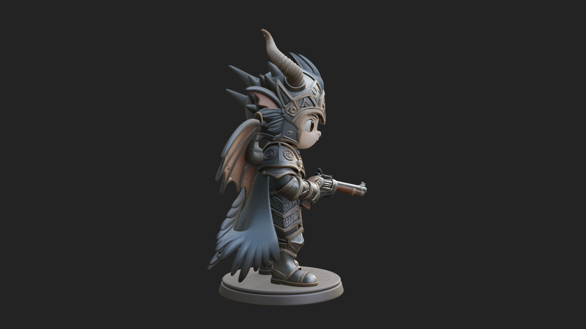 Chibi Dragon Wing Knight Statue Design 2 3D Print Model 3D Model