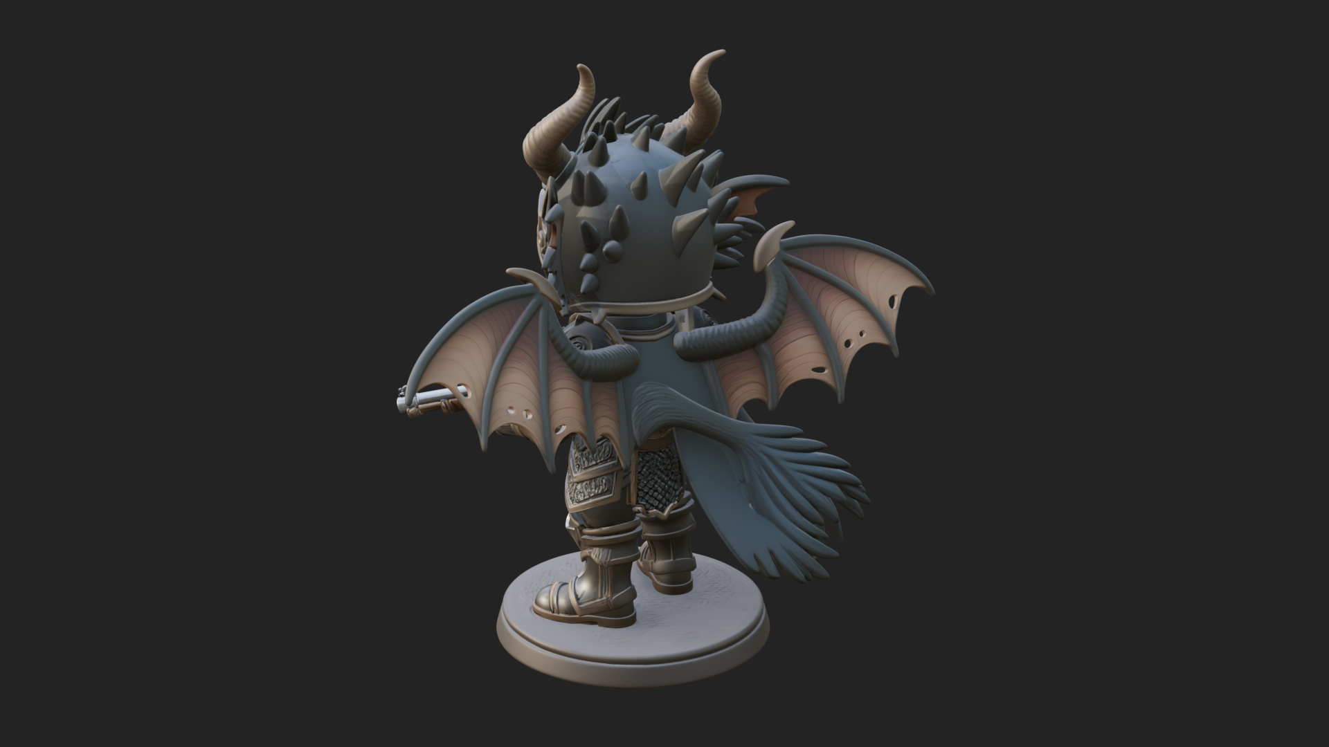 Chibi Dragon Wing Knight Statue Design 2 3D Print Model 3D Model