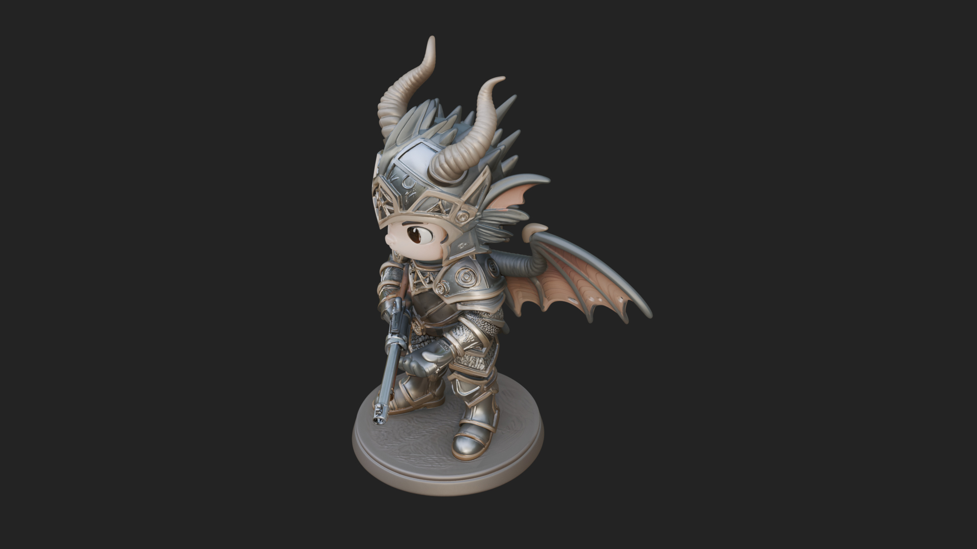 Chibi Dragon Wing Knight Statue Design 2 3D Print Model 3D Model