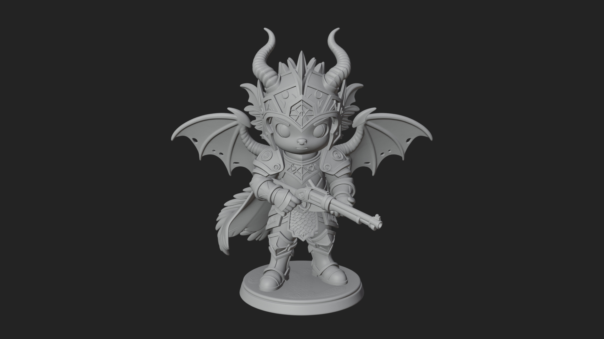 Chibi Dragon Wing Knight Statue Design 2 3D Print Model 3D Model