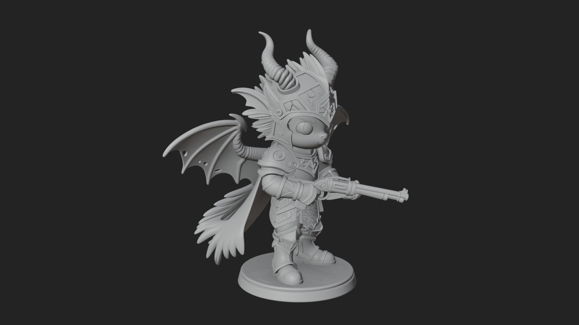 Chibi Dragon Wing Knight Statue Design 2 3D Print Model 3D Model