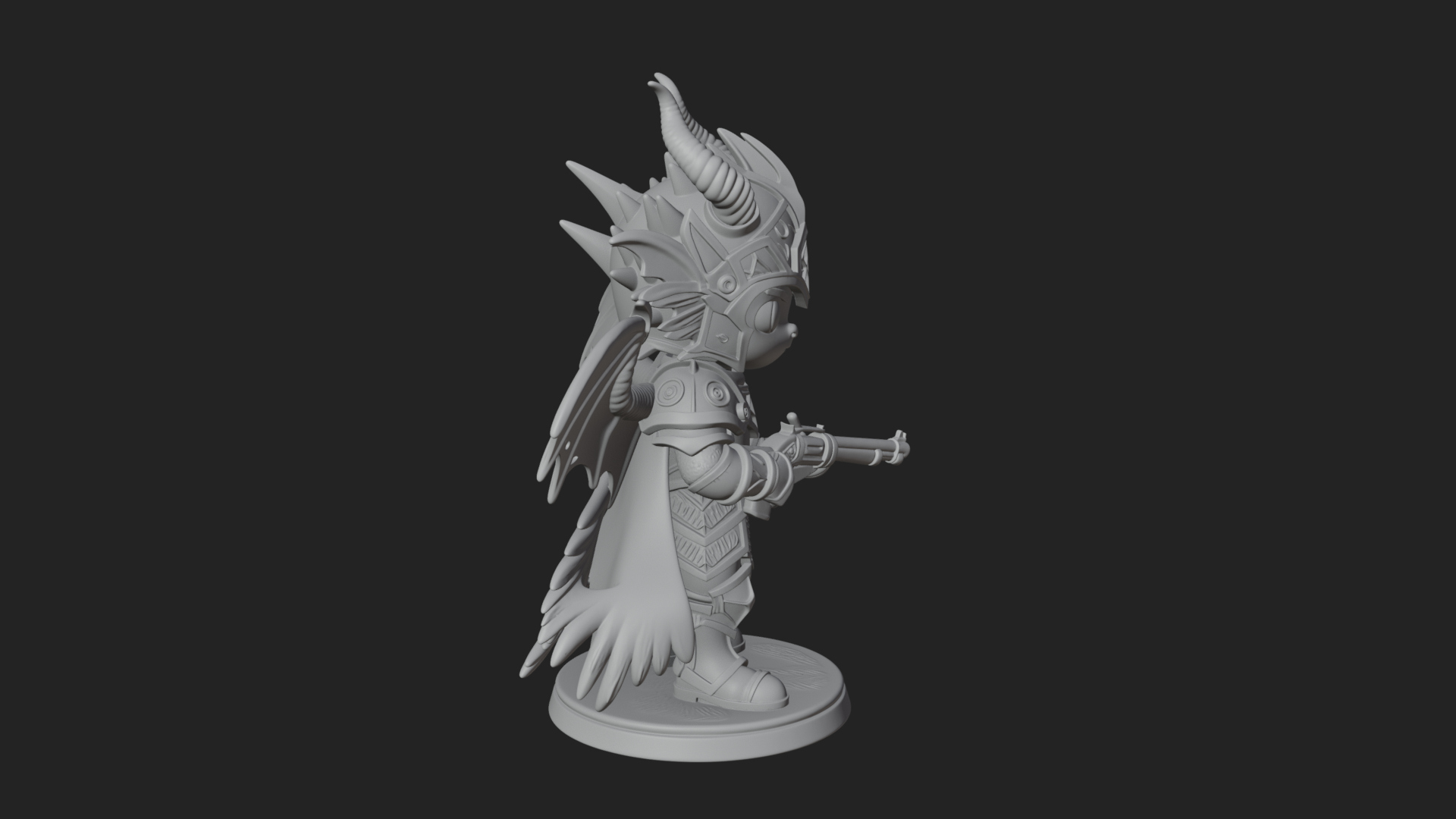 Chibi Dragon Wing Knight Statue Design 2 3D Print Model 3D Model