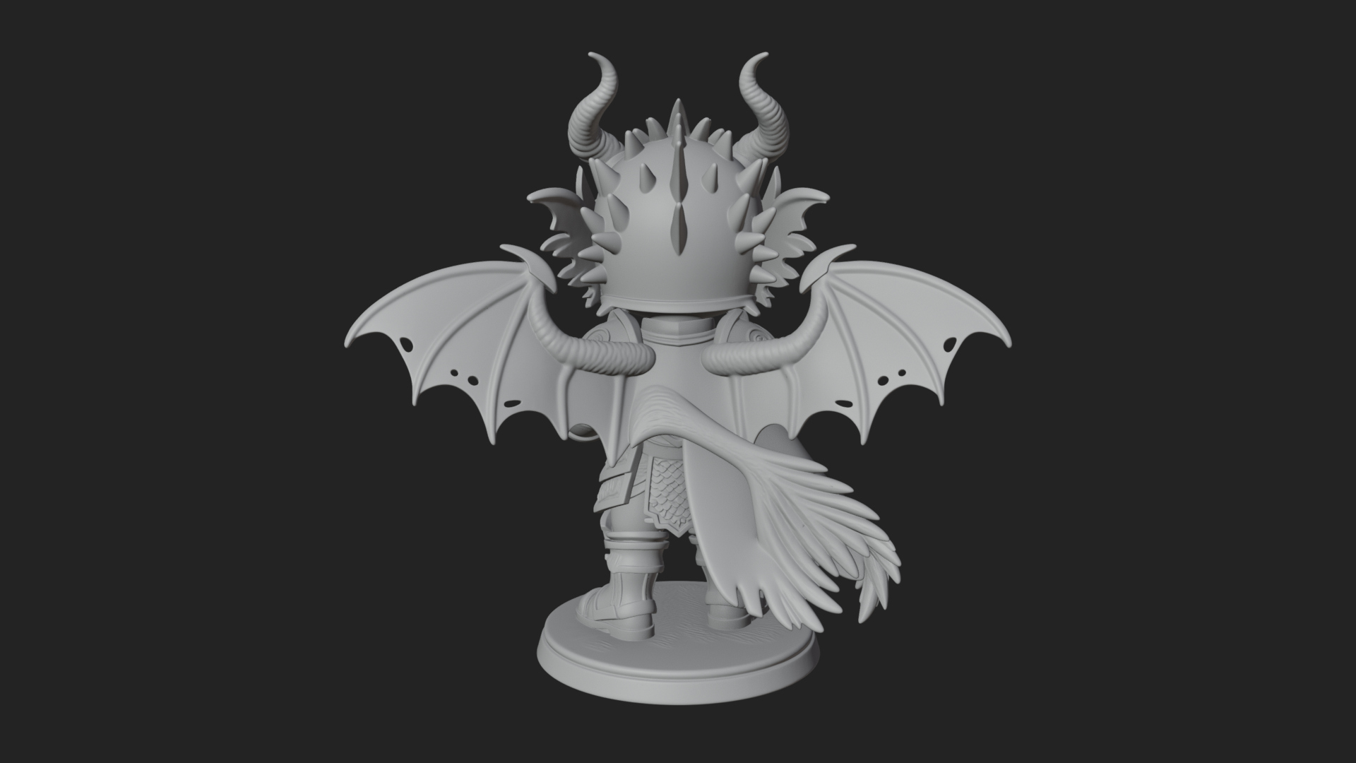 Chibi Dragon Wing Knight Statue Design 2 3D Print Model 3D Model