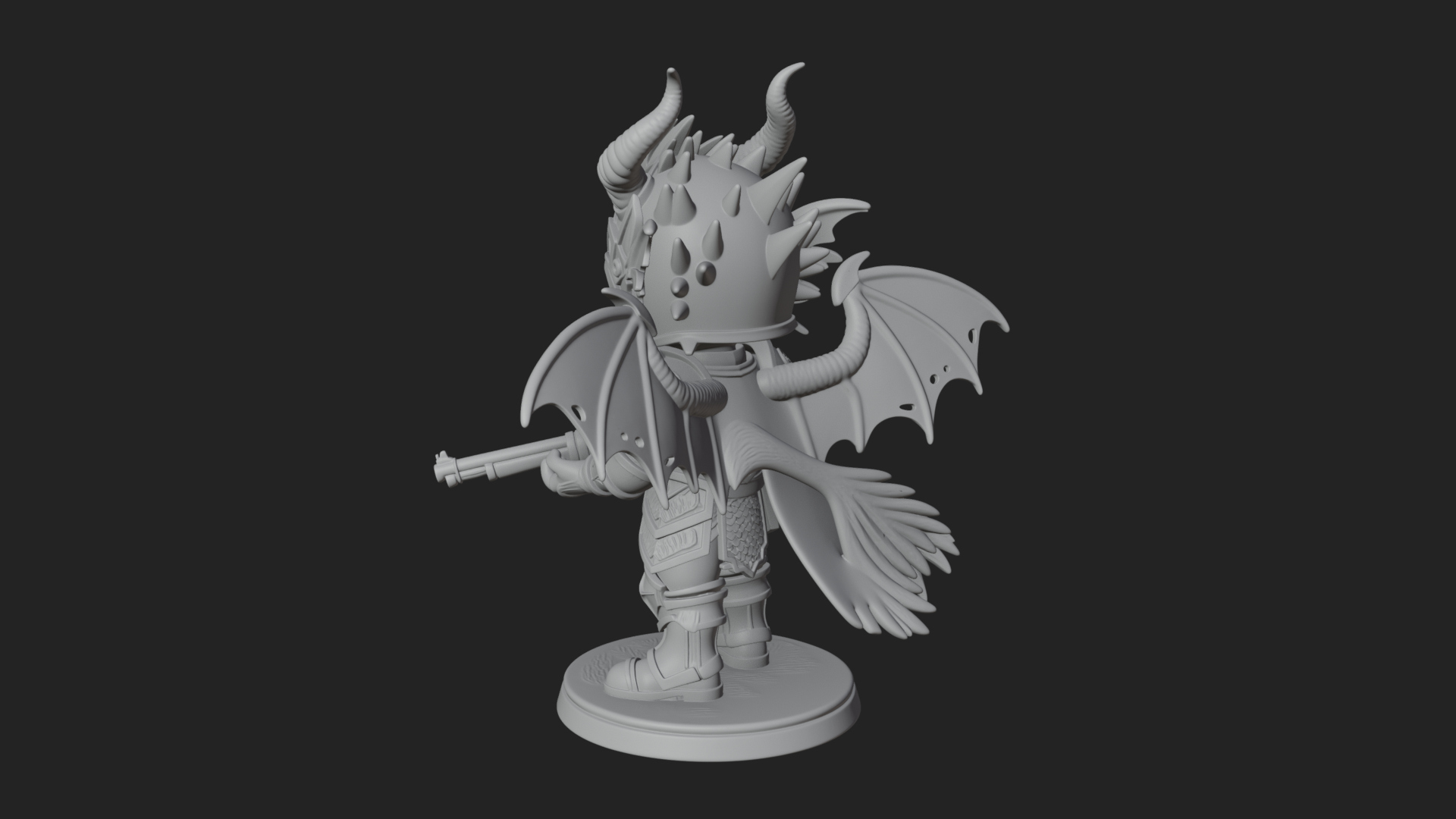 Chibi Dragon Wing Knight Statue Design 2 3D Print Model 3D Model