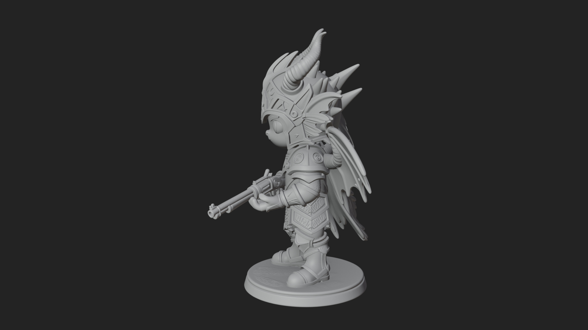 Chibi Dragon Wing Knight Statue Design 2 3D Print Model 3D Model