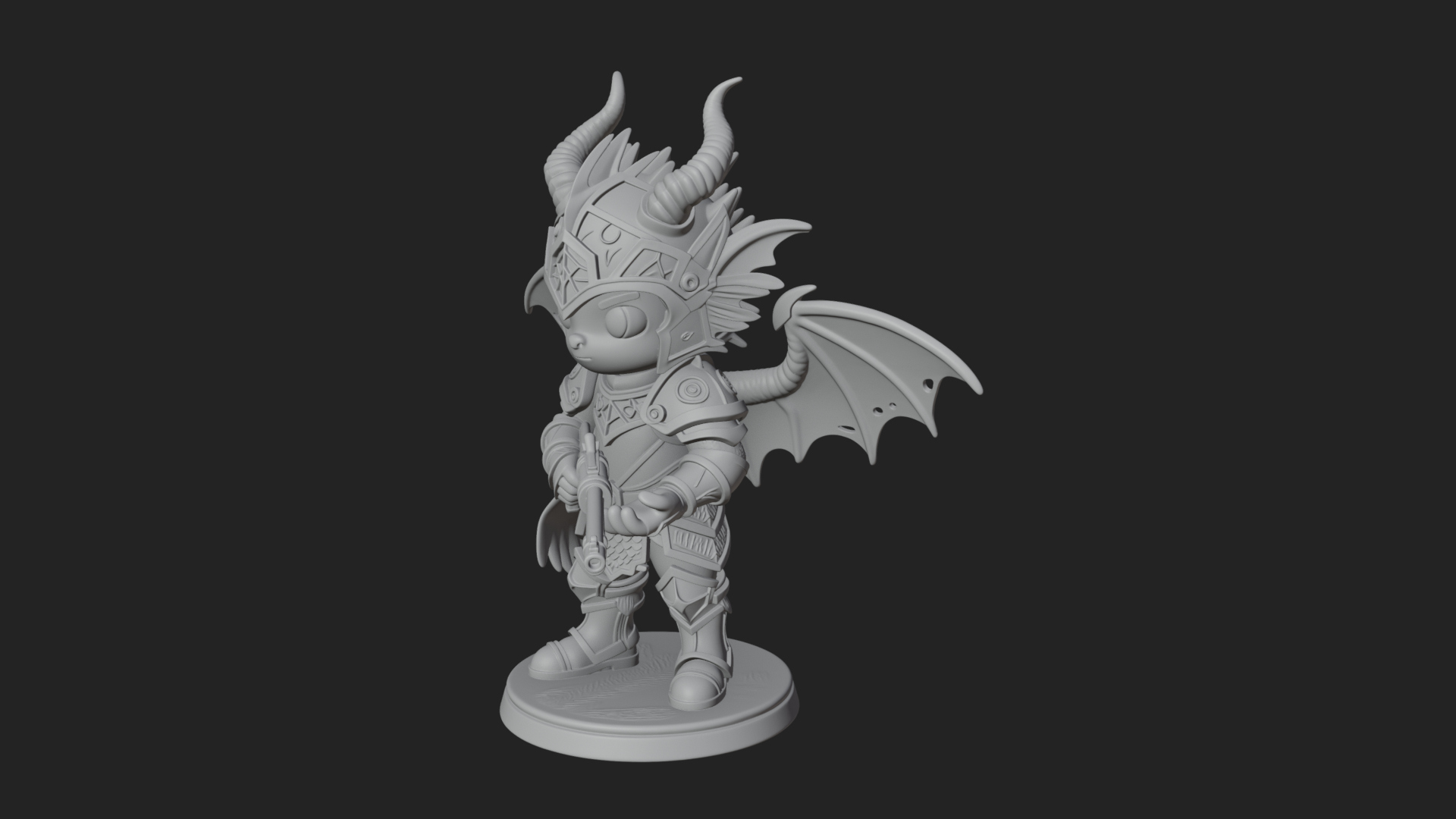 Chibi Dragon Wing Knight Statue Design 2 3D Print Model 3D Model