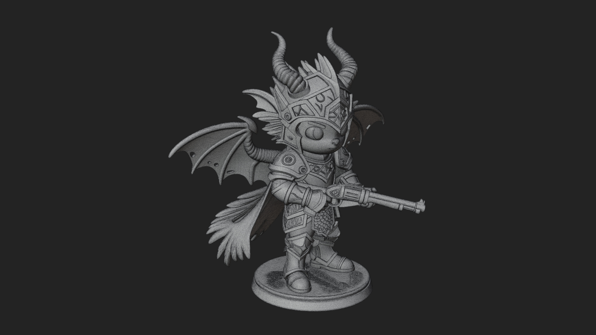 Chibi Dragon Wing Knight Statue Design 2 3D Print Model 3D Model