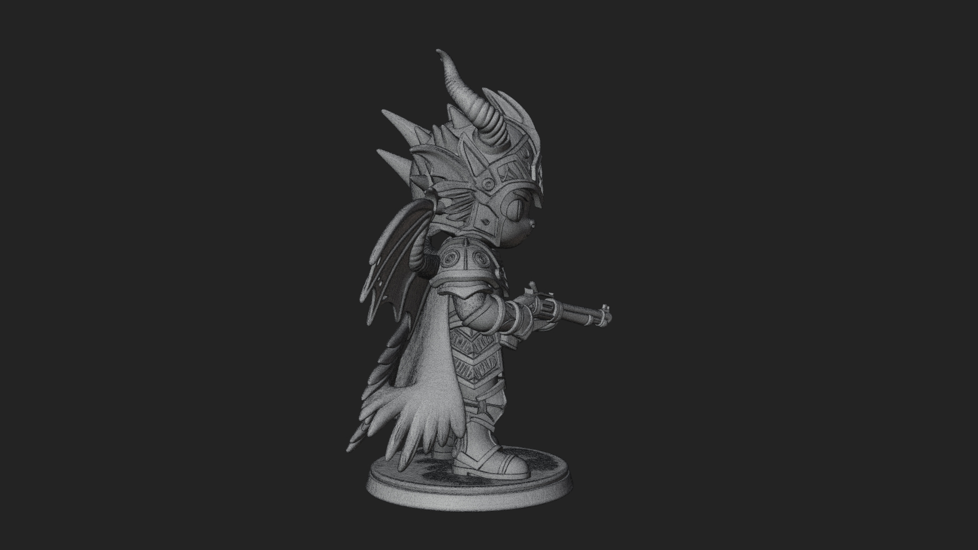 Chibi Dragon Wing Knight Statue Design 2 3D Print Model 3D Model