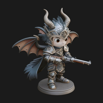Chibi Dragon Wing Knight Statue Design 2 3D Print Model