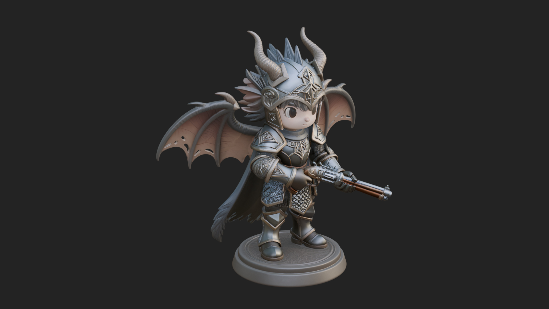 Chibi Dragon Wing Knight Statue Design 3 3D Print Model 3D Model