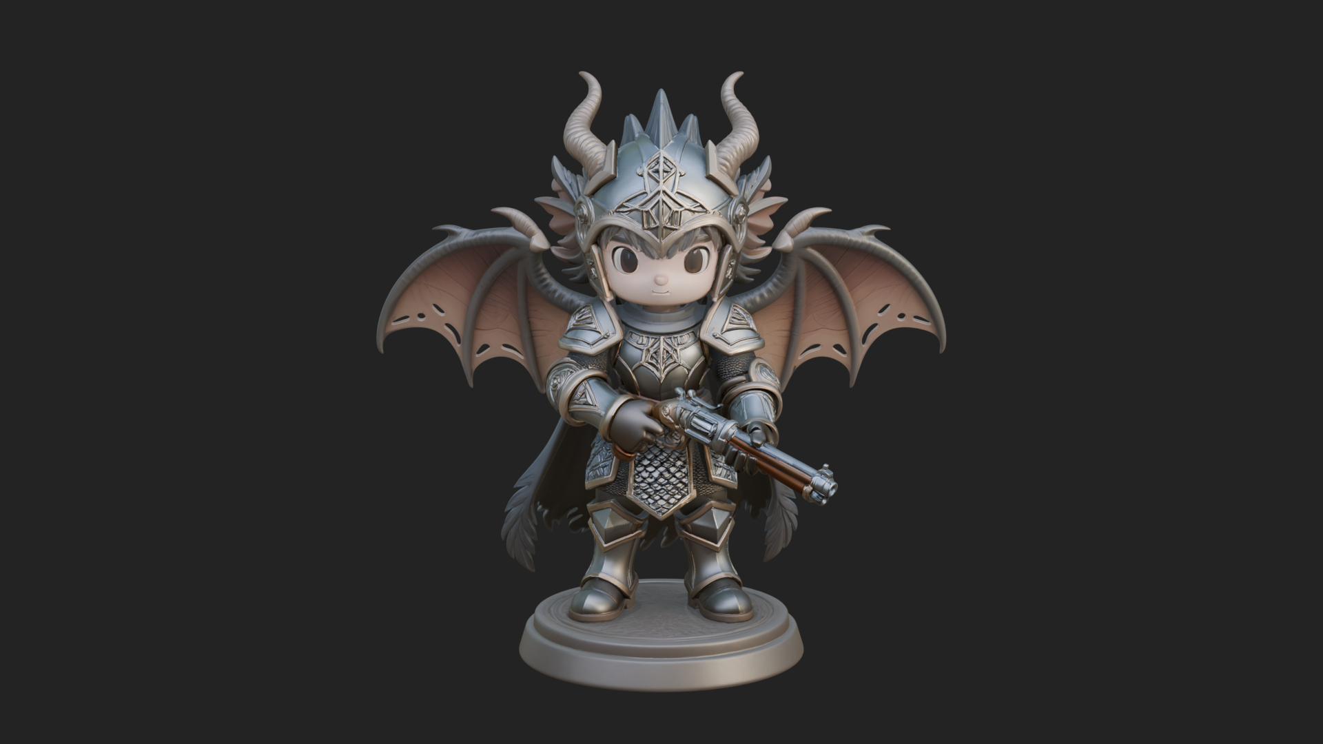 Chibi Dragon Wing Knight Statue Design 3 3D Print Model 3D Model