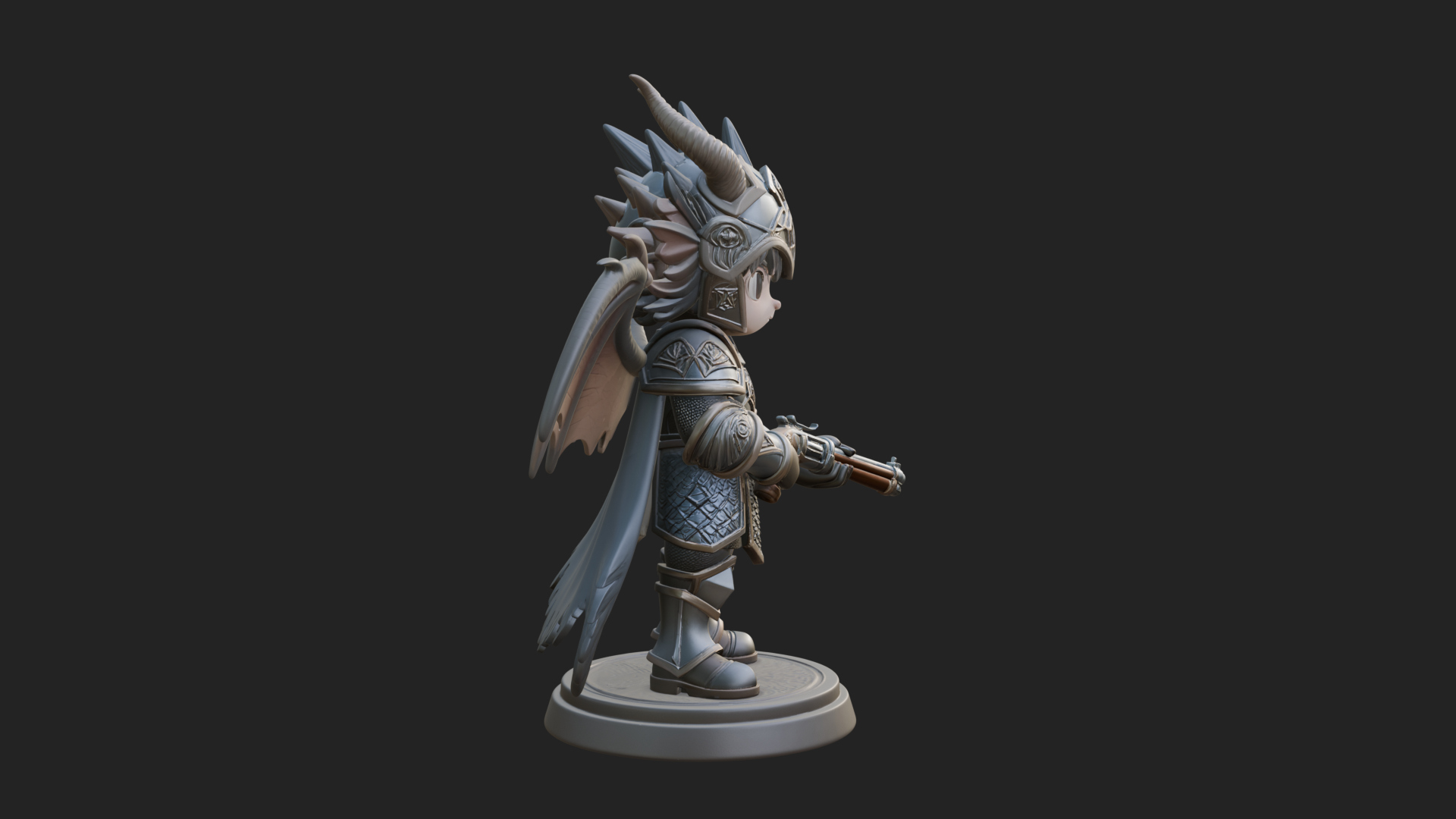 Chibi Dragon Wing Knight Statue Design 3 3D Print Model 3D Model