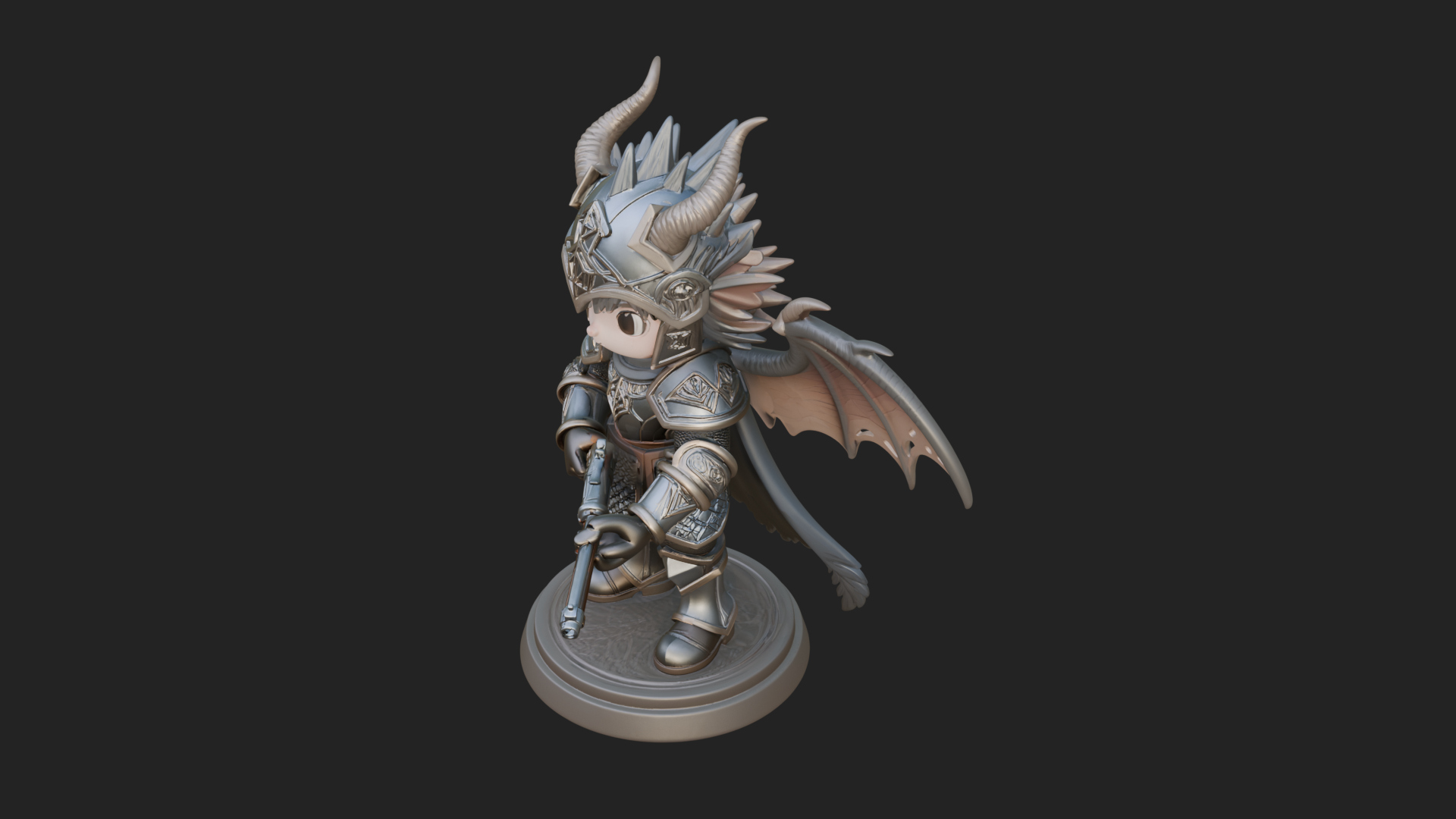 Chibi Dragon Wing Knight Statue Design 3 3D Print Model 3D Model