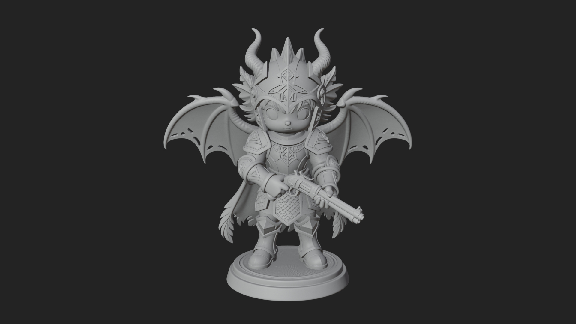 Chibi Dragon Wing Knight Statue Design 3 3D Print Model 3D Model