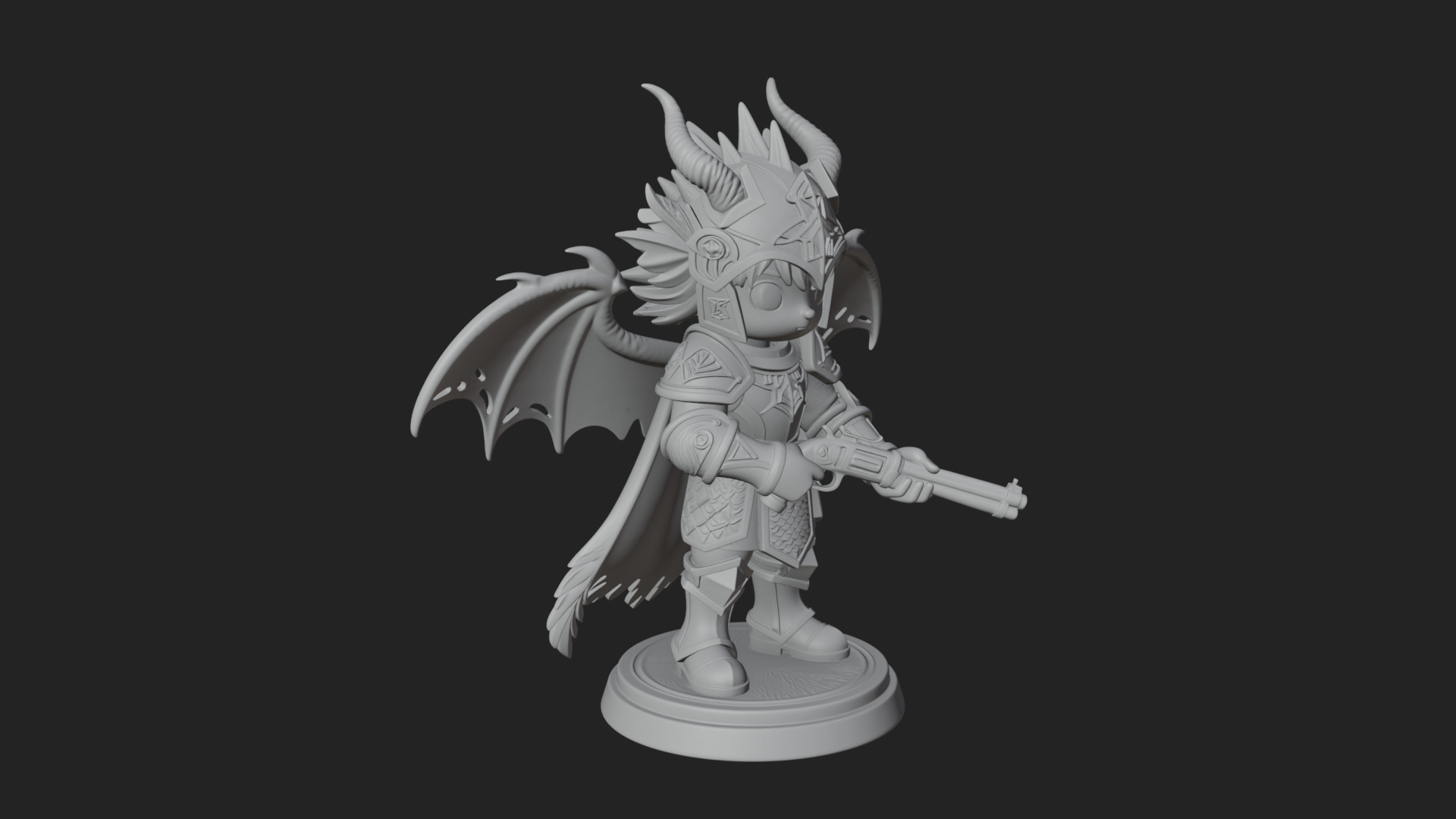 Chibi Dragon Wing Knight Statue Design 3 3D Print Model 3D Model