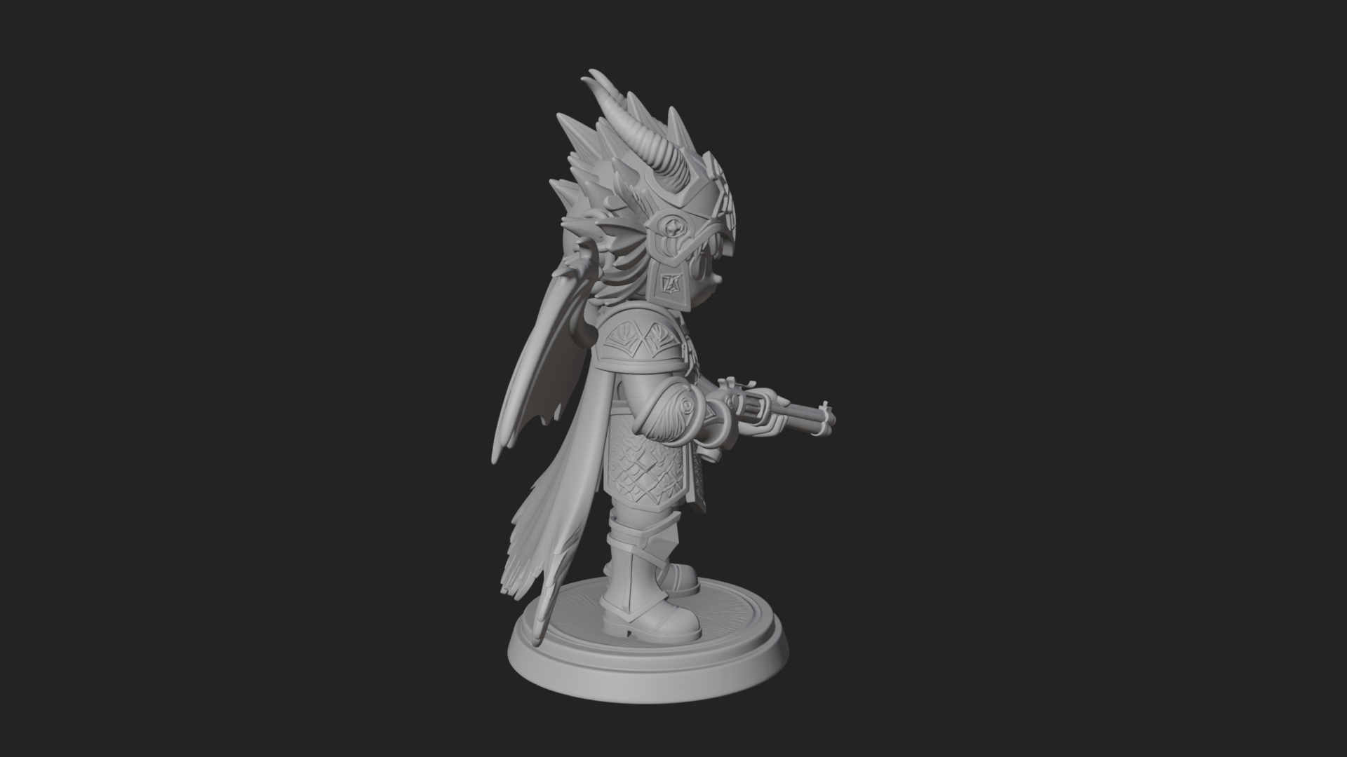 Chibi Dragon Wing Knight Statue Design 3 3D Print Model 3D Model