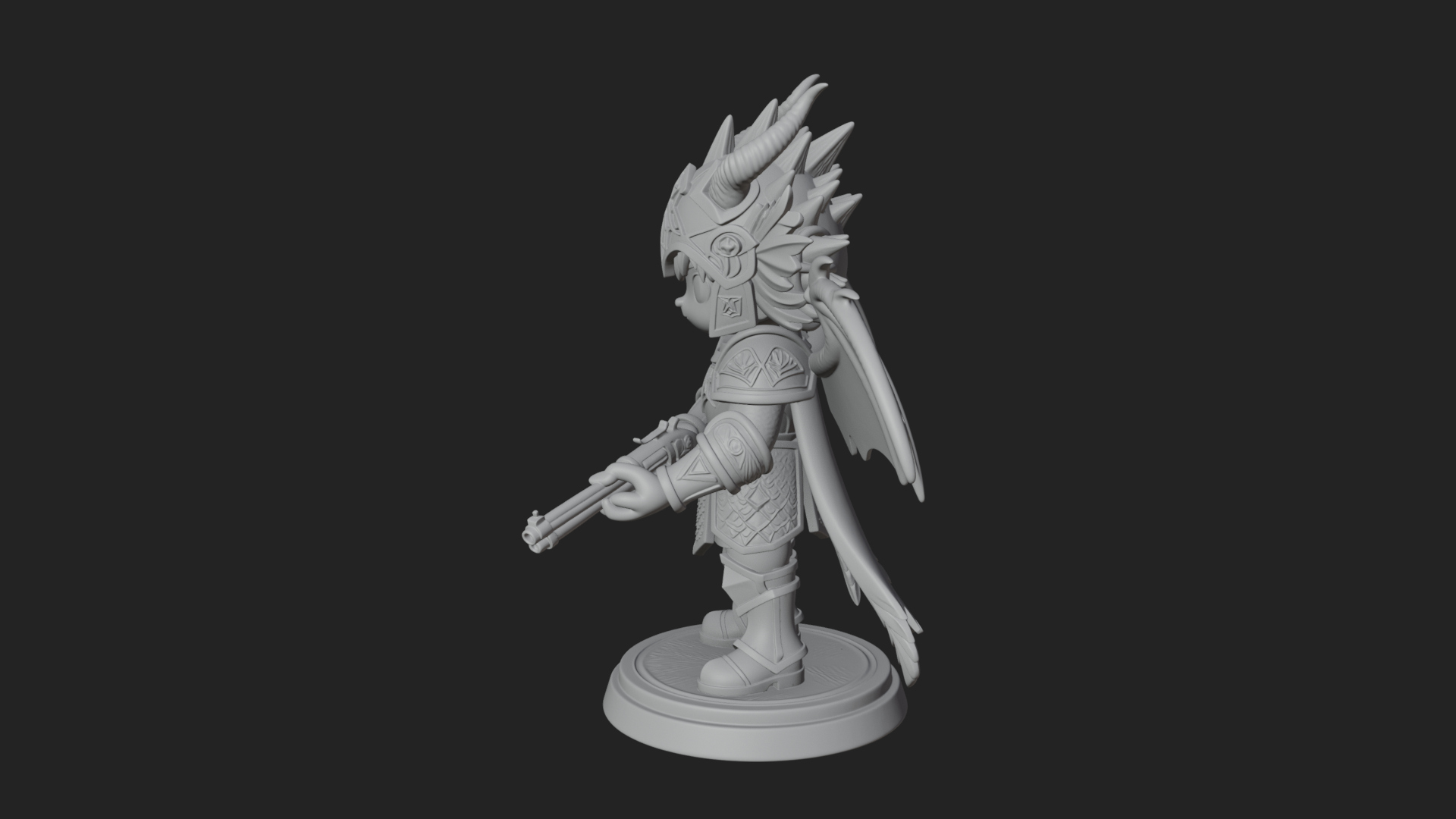 Chibi Dragon Wing Knight Statue Design 3 3D Print Model 3D Model