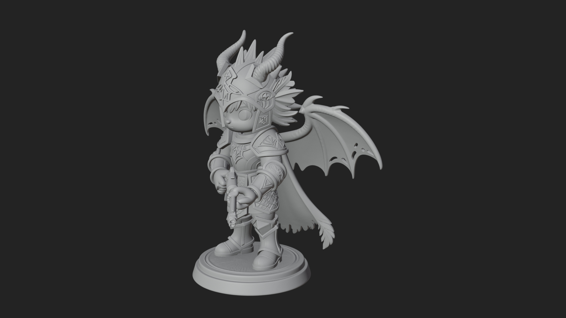 Chibi Dragon Wing Knight Statue Design 3 3D Print Model 3D Model