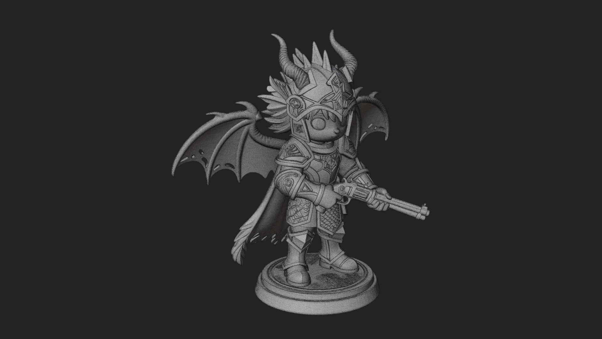 Chibi Dragon Wing Knight Statue Design 3 3D Print Model 3D Model