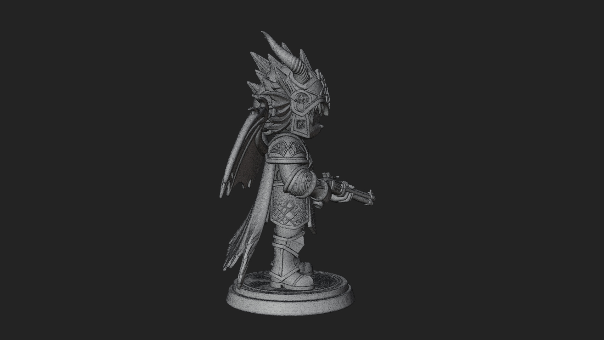 Chibi Dragon Wing Knight Statue Design 3 3D Print Model 3D Model