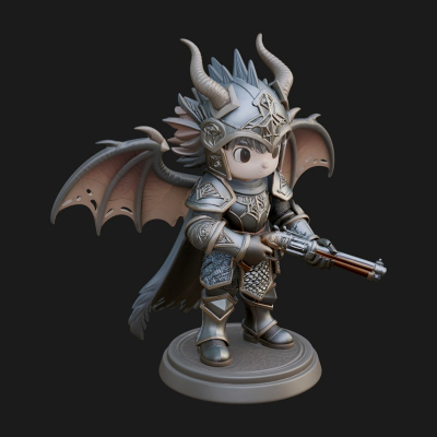 Chibi Dragon Wing Knight Statue Design 3 3D Print Model