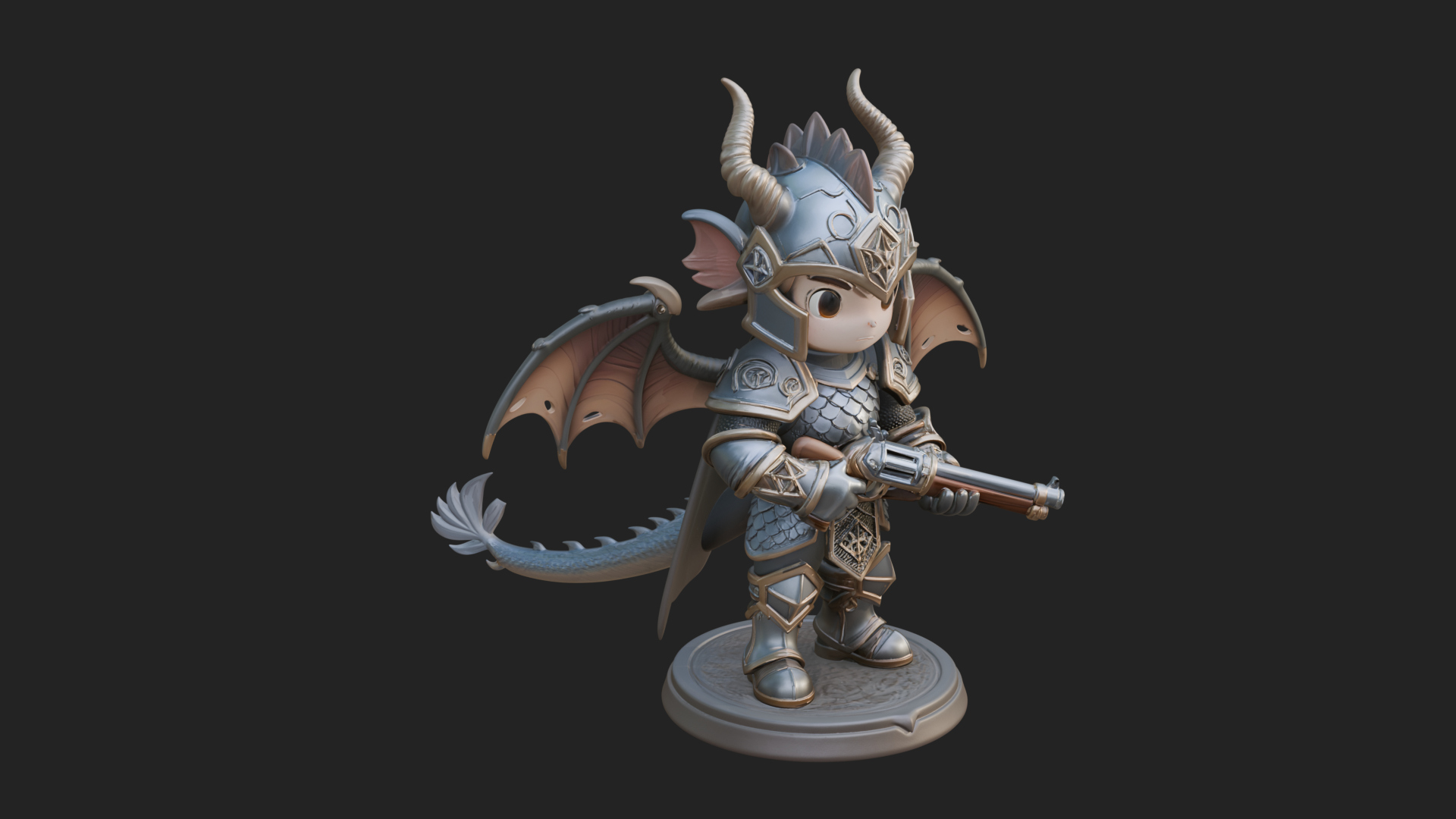 Chibi Dragon Wing Knight Statue Design 4 3D Print Model 3D Model