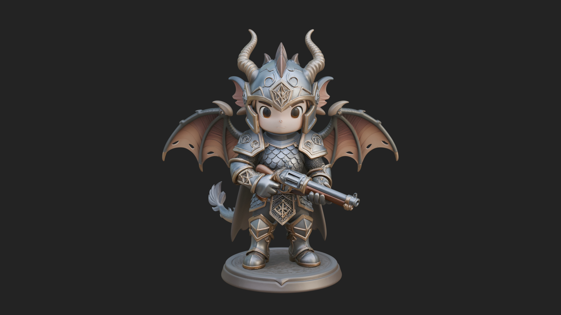 Chibi Dragon Wing Knight Statue Design 4 3D Print Model 3D Model