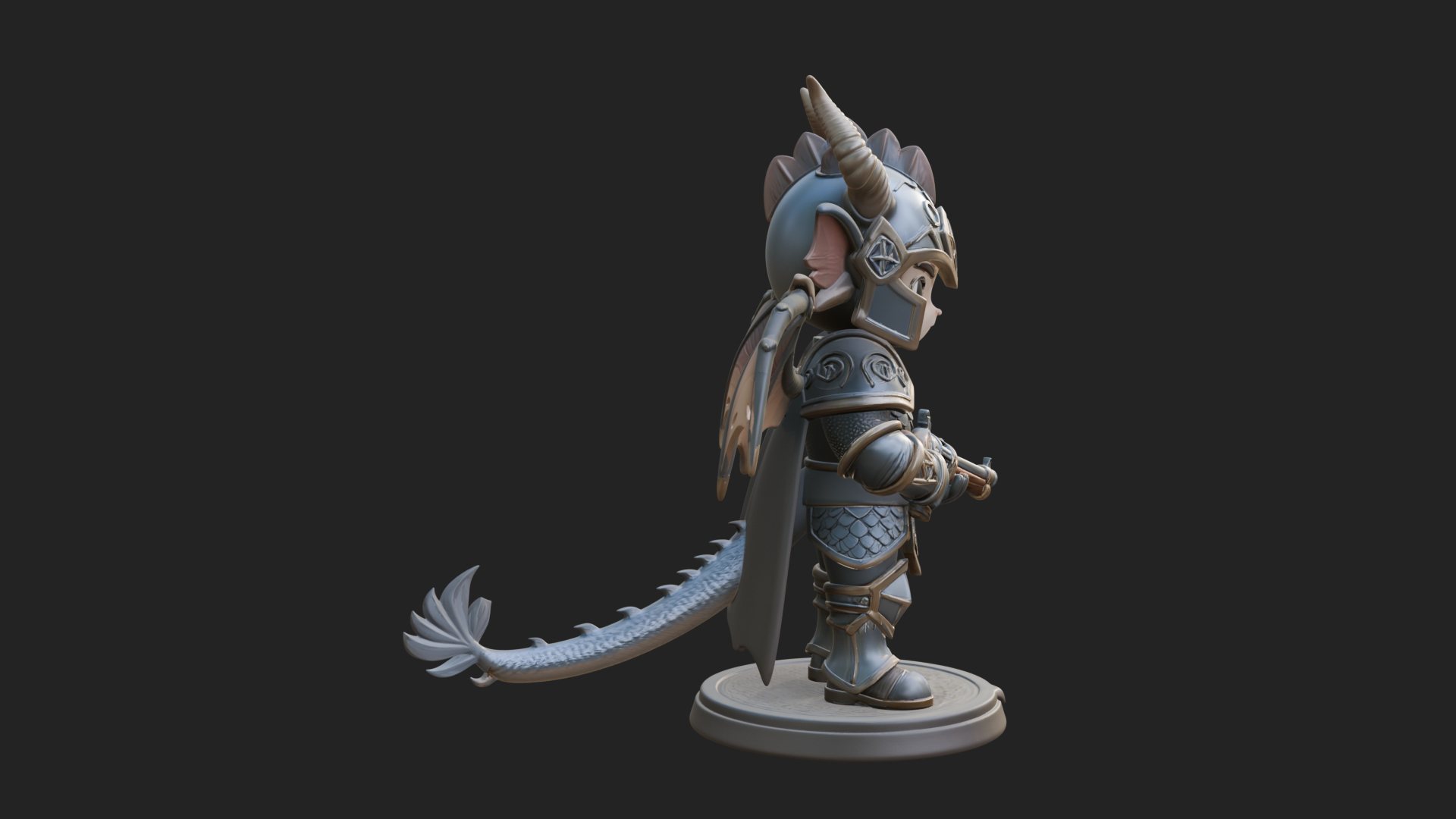 Chibi Dragon Wing Knight Statue Design 4 3D Print Model 3D Model