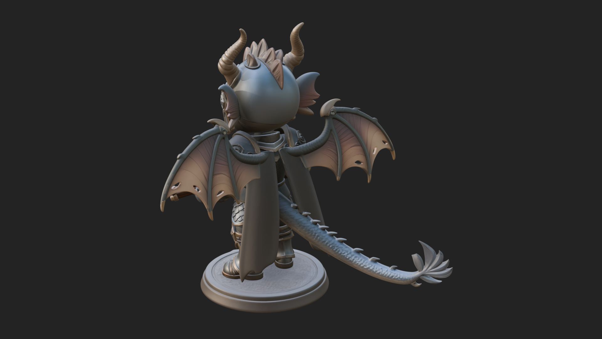 Chibi Dragon Wing Knight Statue Design 4 3D Print Model 3D Model