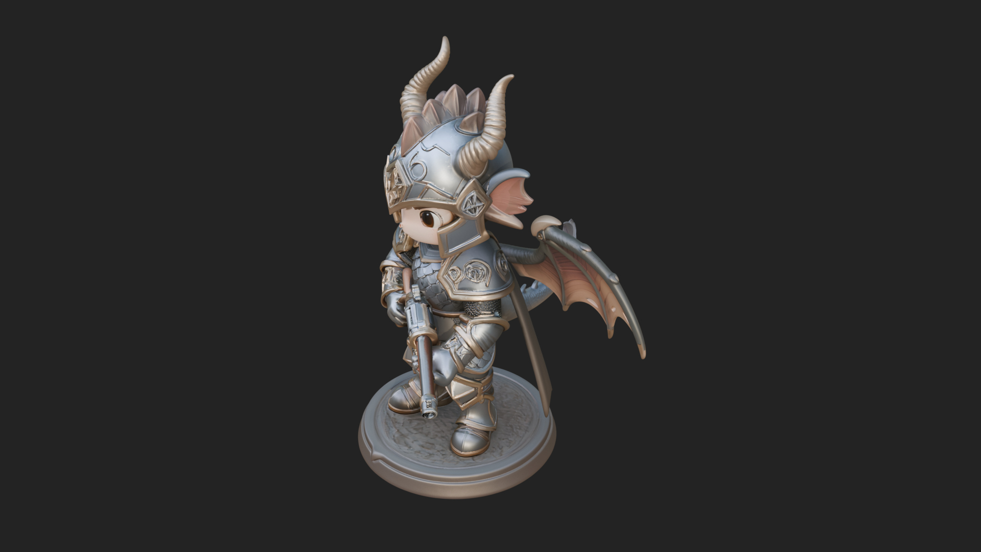 Chibi Dragon Wing Knight Statue Design 4 3D Print Model 3D Model