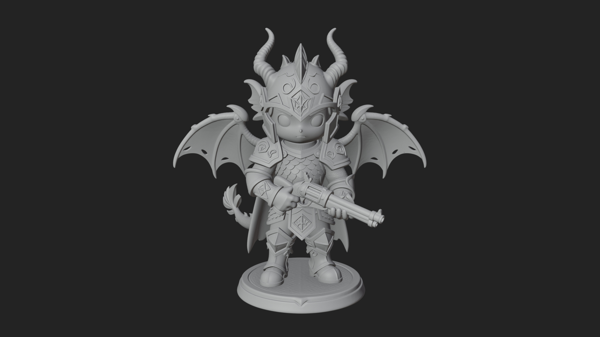 Chibi Dragon Wing Knight Statue Design 4 3D Print Model 3D Model