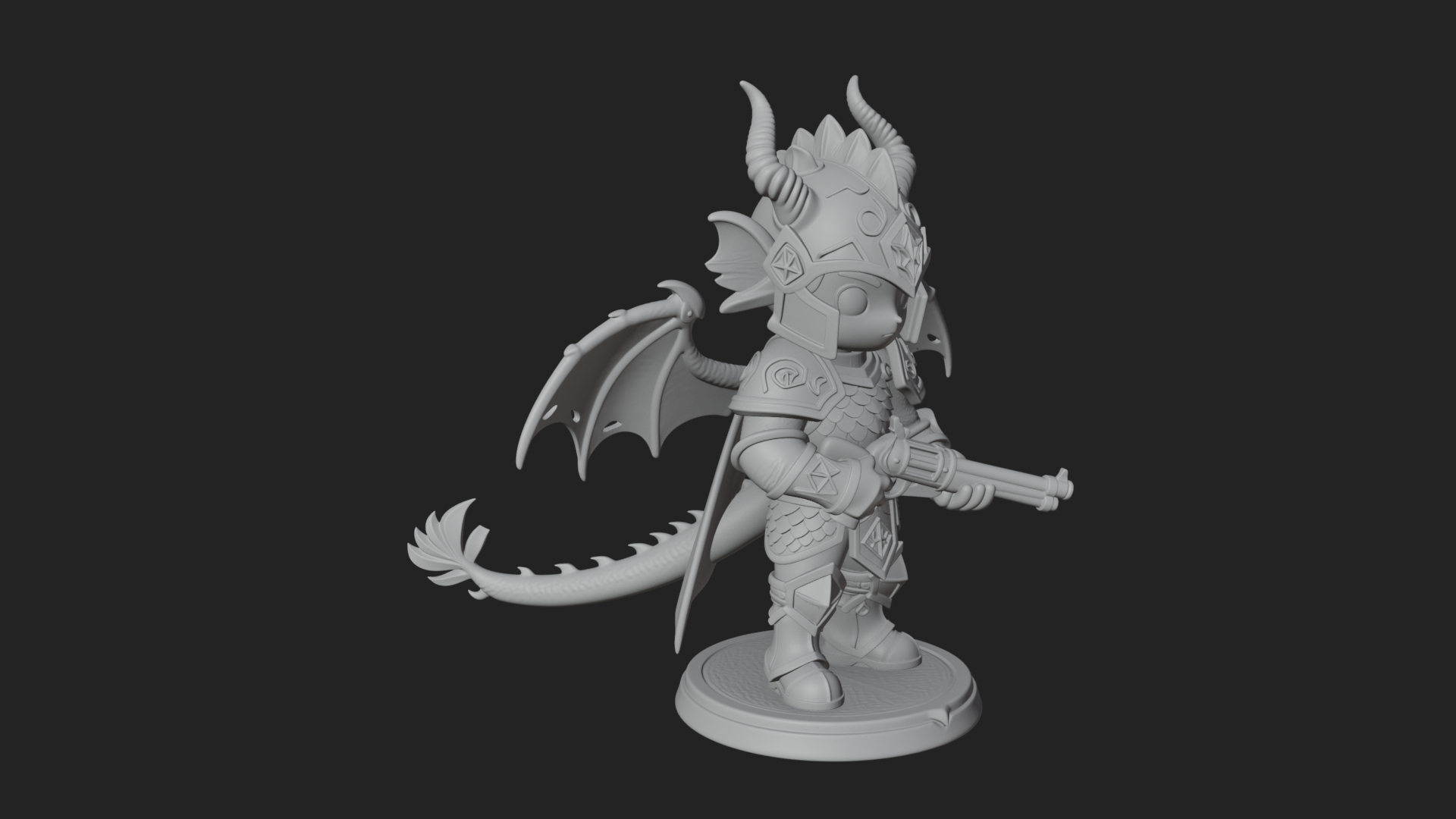 Chibi Dragon Wing Knight Statue Design 4 3D Print Model 3D Model