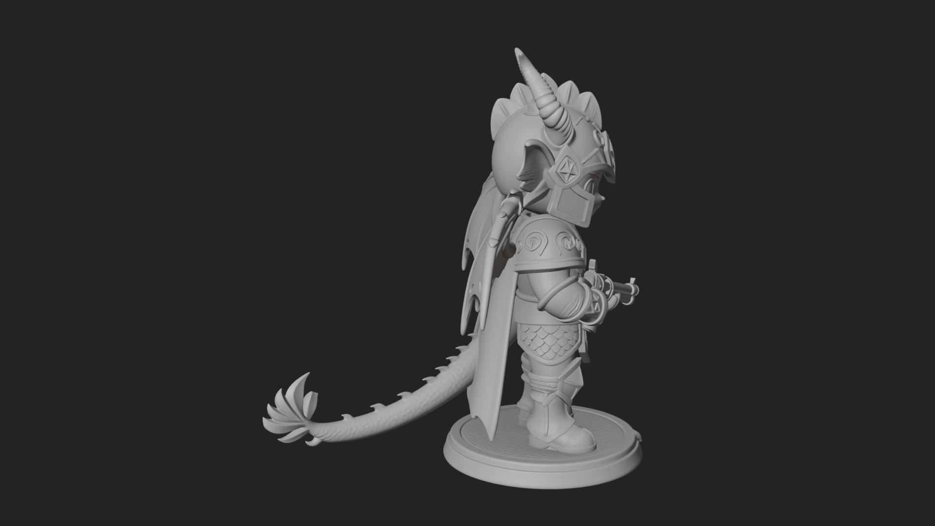 Chibi Dragon Wing Knight Statue Design 4 3D Print Model 3D Model