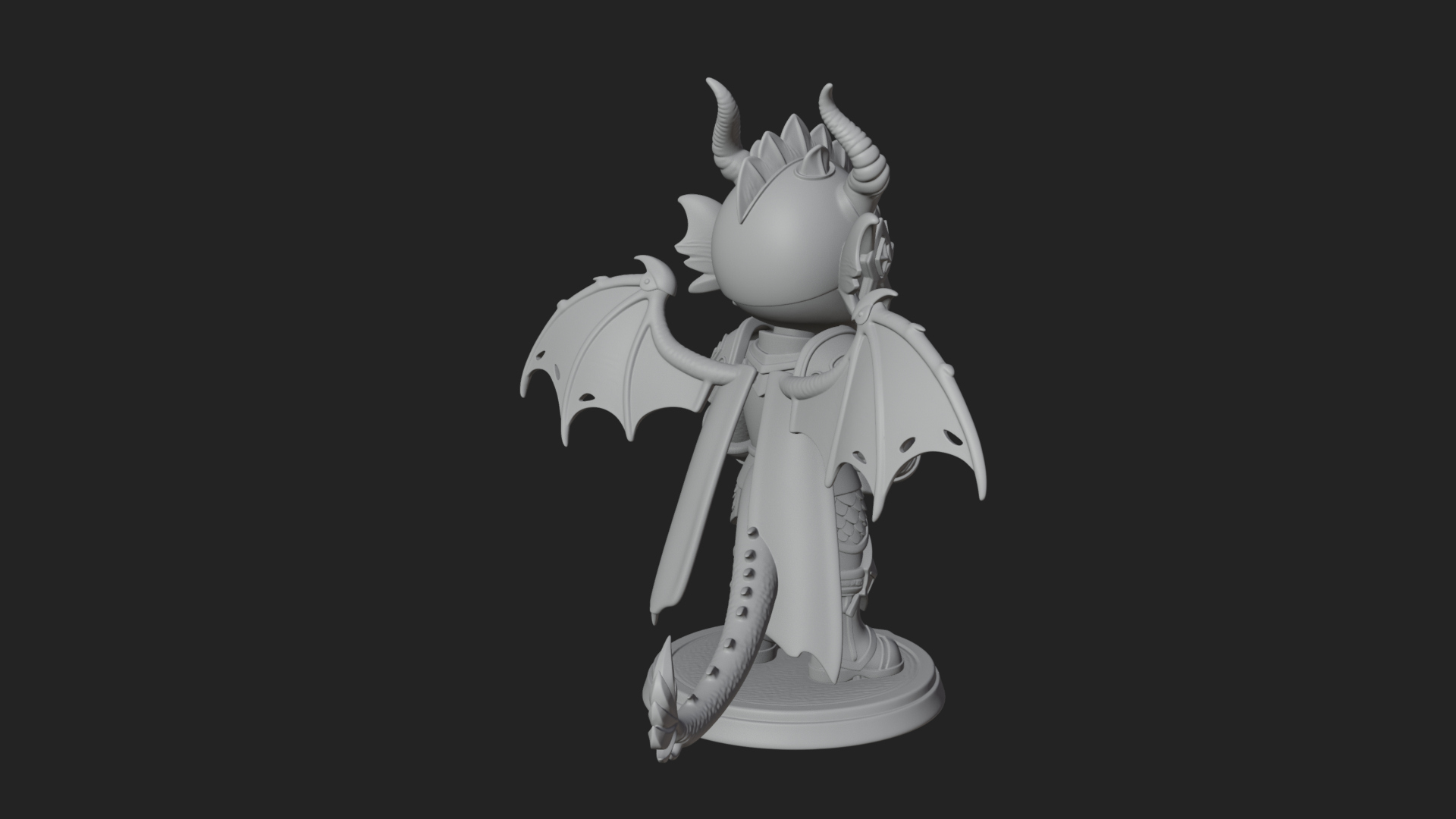 Chibi Dragon Wing Knight Statue Design 4 3D Print Model 3D Model