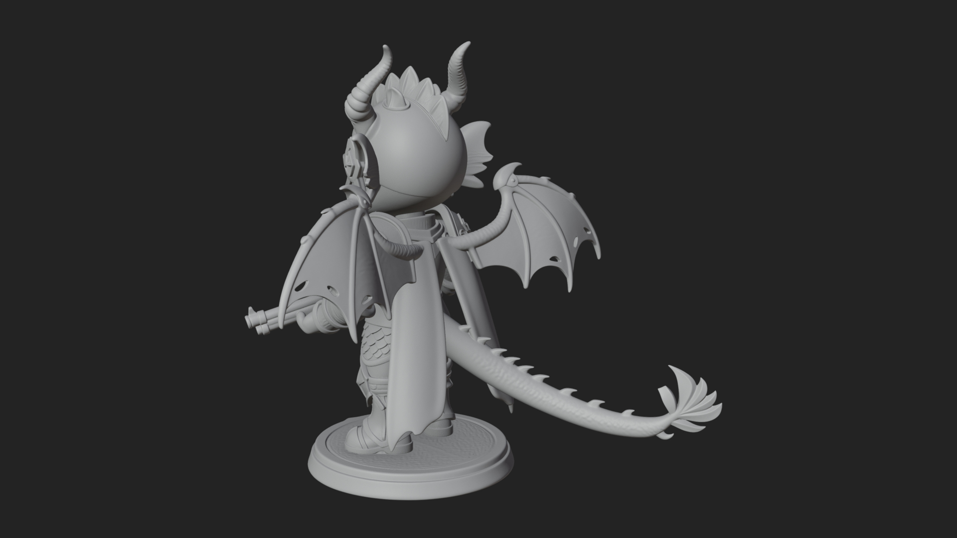 Chibi Dragon Wing Knight Statue Design 4 3D Print Model 3D Model