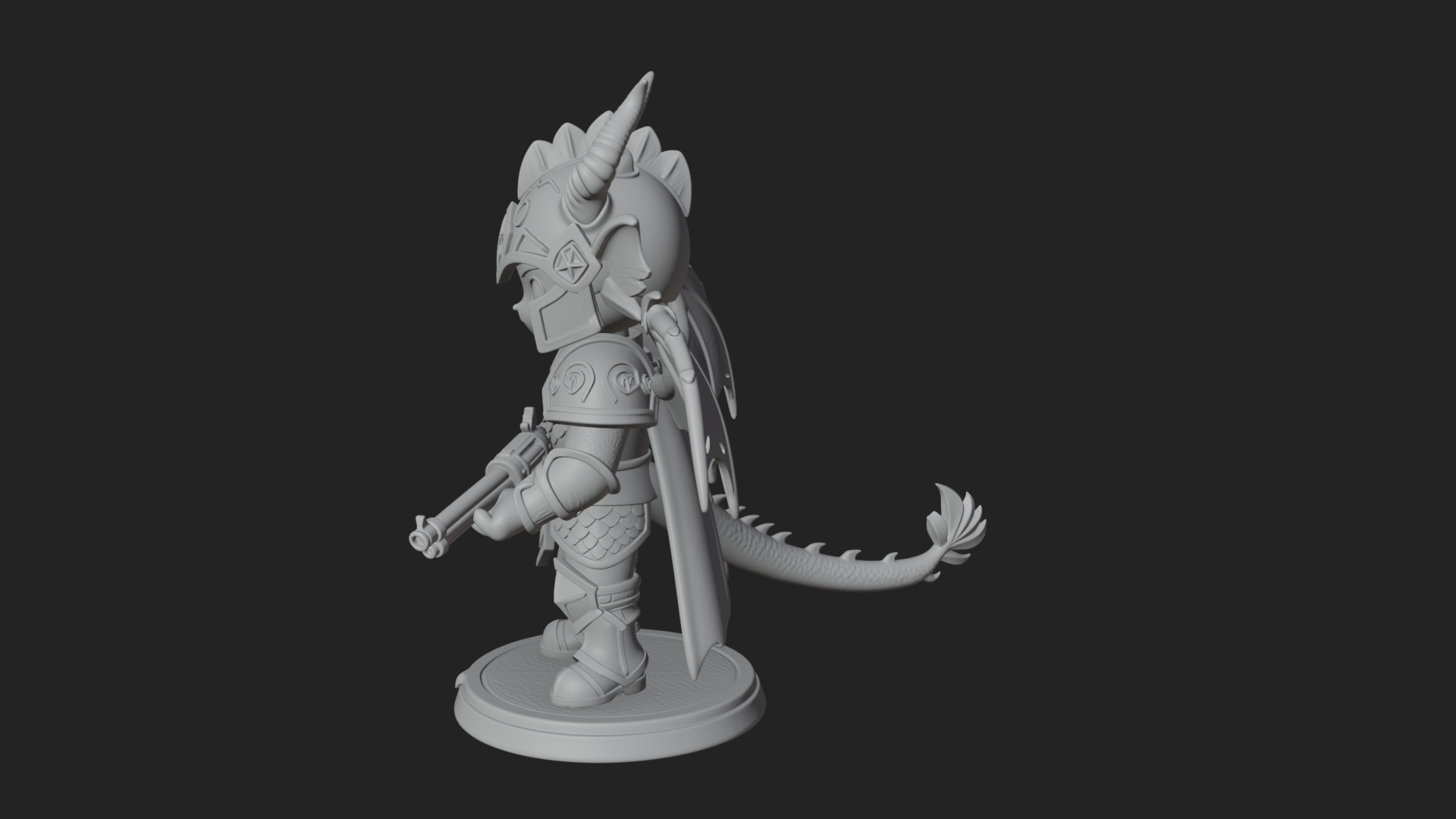 Chibi Dragon Wing Knight Statue Design 4 3D Print Model 3D Model
