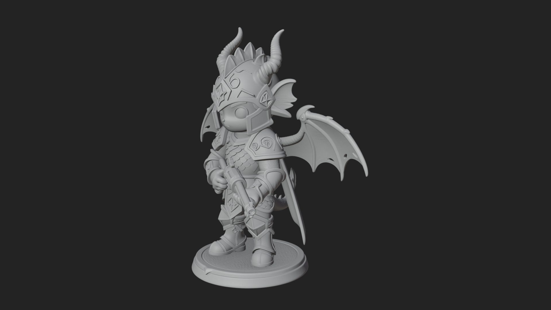 Chibi Dragon Wing Knight Statue Design 4 3D Print Model 3D Model