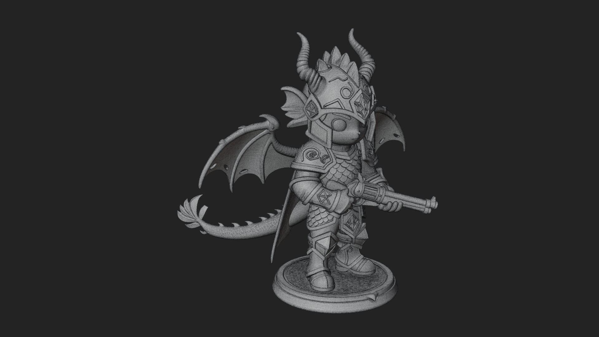 Chibi Dragon Wing Knight Statue Design 4 3D Print Model 3D Model
