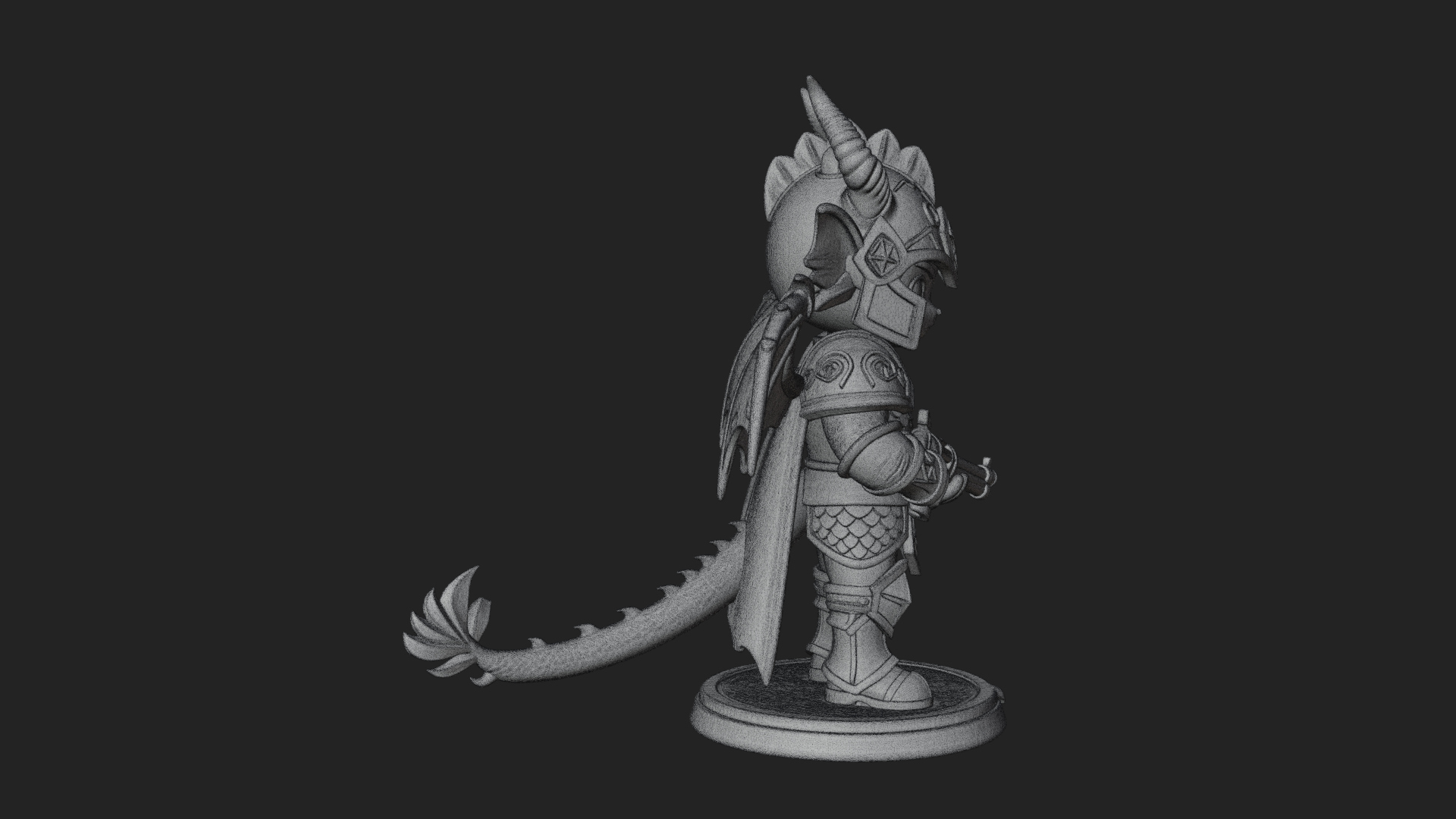 Chibi Dragon Wing Knight Statue Design 4 3D Print Model 3D Model