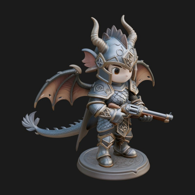 Chibi Dragon Wing Knight Statue Design 4 3D Print Model