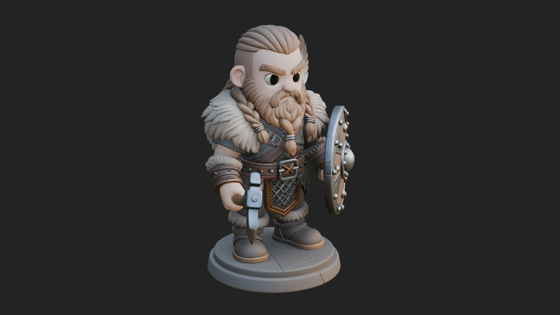 Chibi Dwarf with Shield Statue Design 1 3D Print Model 3D Model